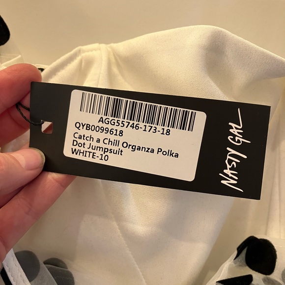 Nasty Gal White Jumpsuit with Black Polka Dot Sleeve - Picture 3 of 3